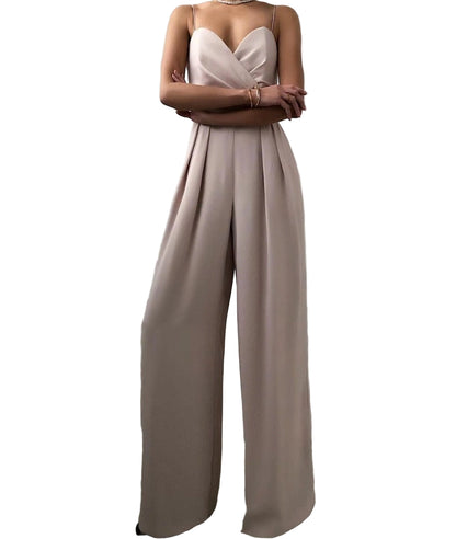 Beige Wide-Leg Jumpsuit for Women | Elegant Evening Outfit 5