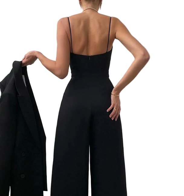 Black Wide-Leg Jumpsuit for Women | Elegant Evening Outfit 2