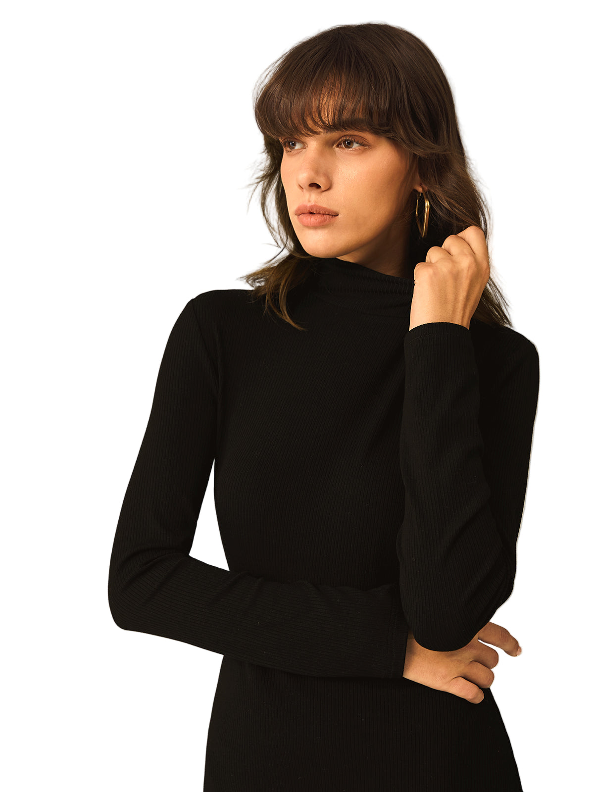 Elegant Black Turtleneck Sweater Dress for Women with Side Split Design 3