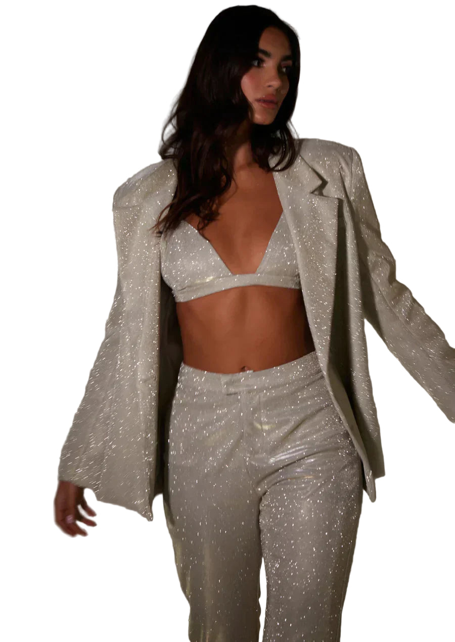 Silver Glitter Three-Piece Suit for Women | Party Outfit 3