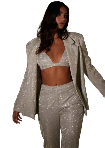 Silver Glitter Three-Piece Suit for Women | Party Outfit 3