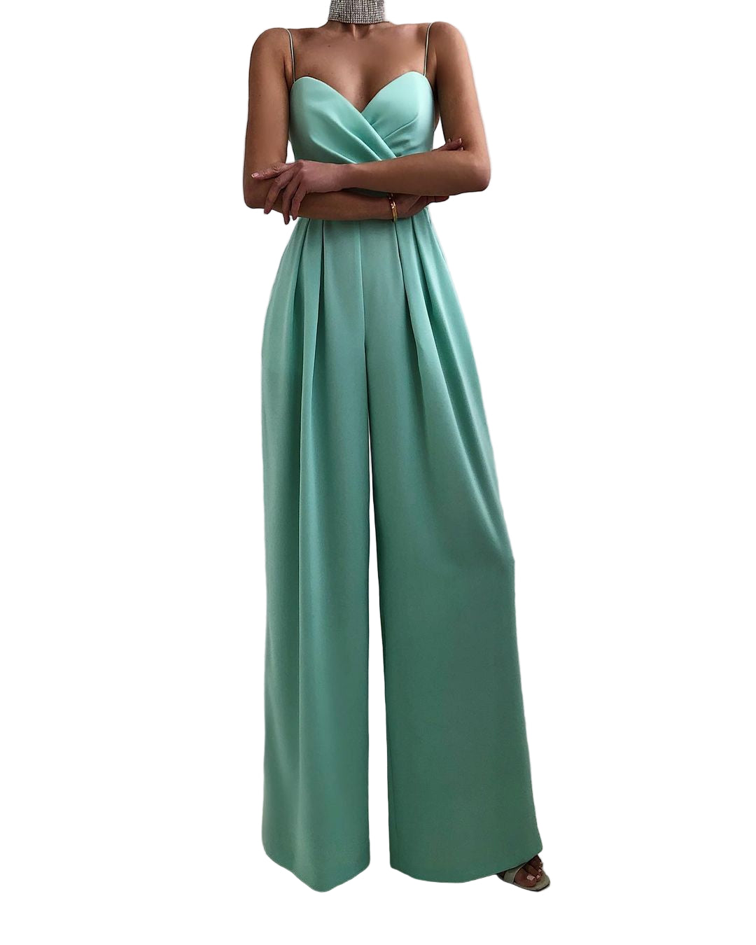 Turquoius Wide-Leg Jumpsuit for Women | Elegant Evening Outfit 4