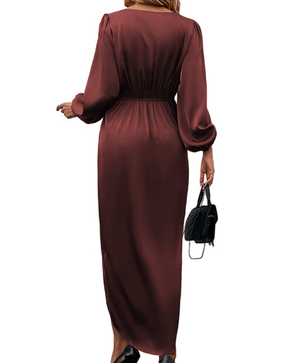 Wine Satin Wrap Dress for Women | Elegant Evening Outfit 2